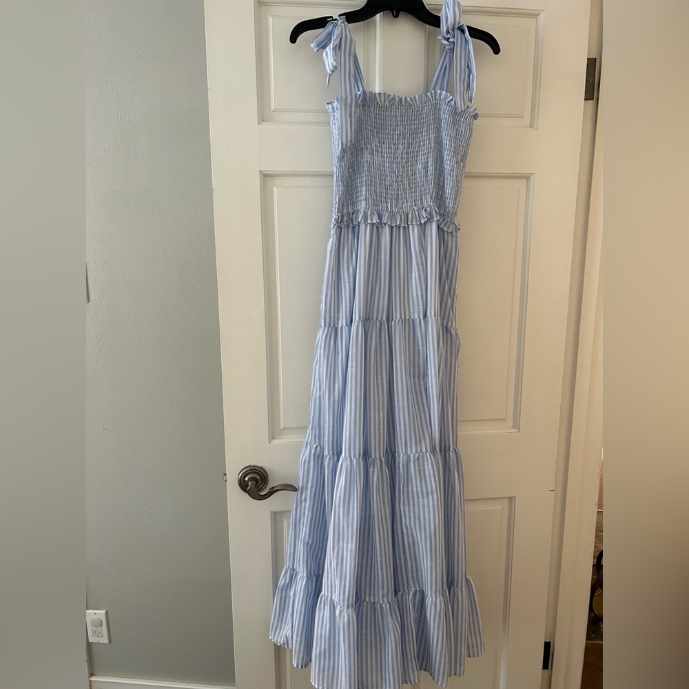 Blue and White Smocked Maxi